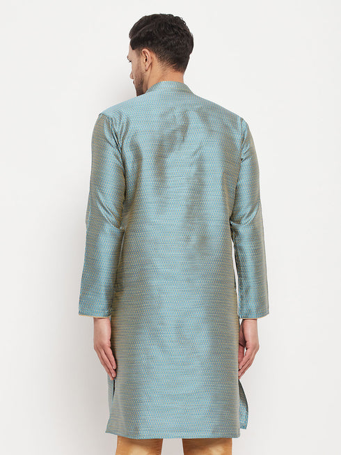 VASTRAMAY Men's Aqua Blue Silk Blend Kurta